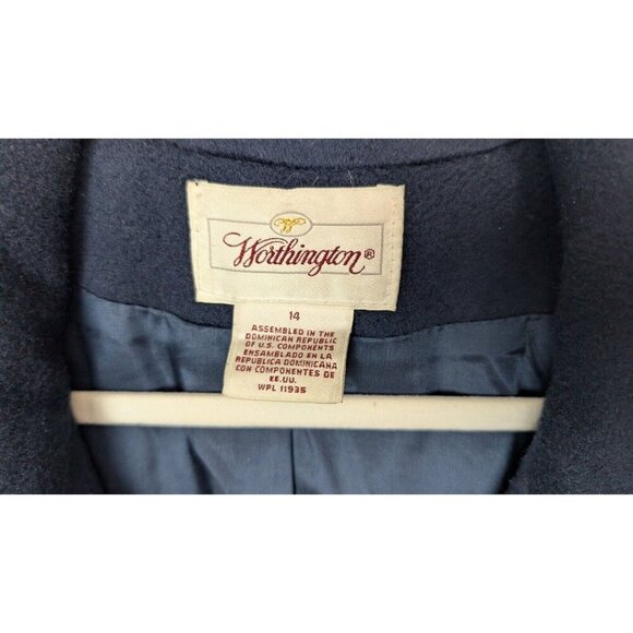 VTG 90s Worthington sz 14 Wool Long Overcoat Peacoat Jacket Midi Double Breasted - Picture 14 of 16